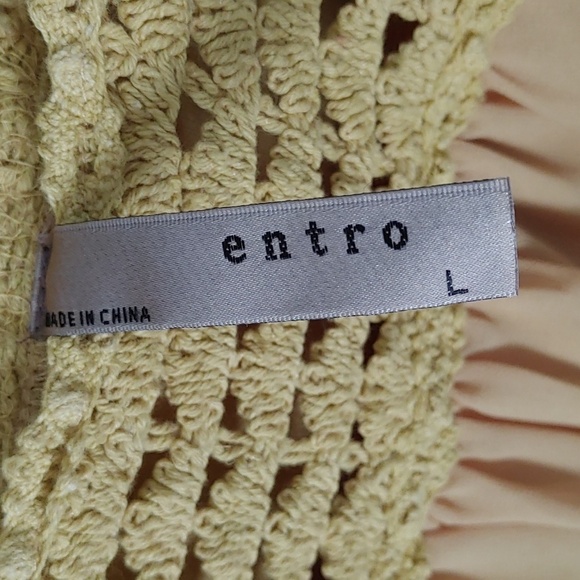 Entro Mustard Long Sleeve Lined Mini Dress Women's LG Peasant Boho Crochet - Picture 4 of 6